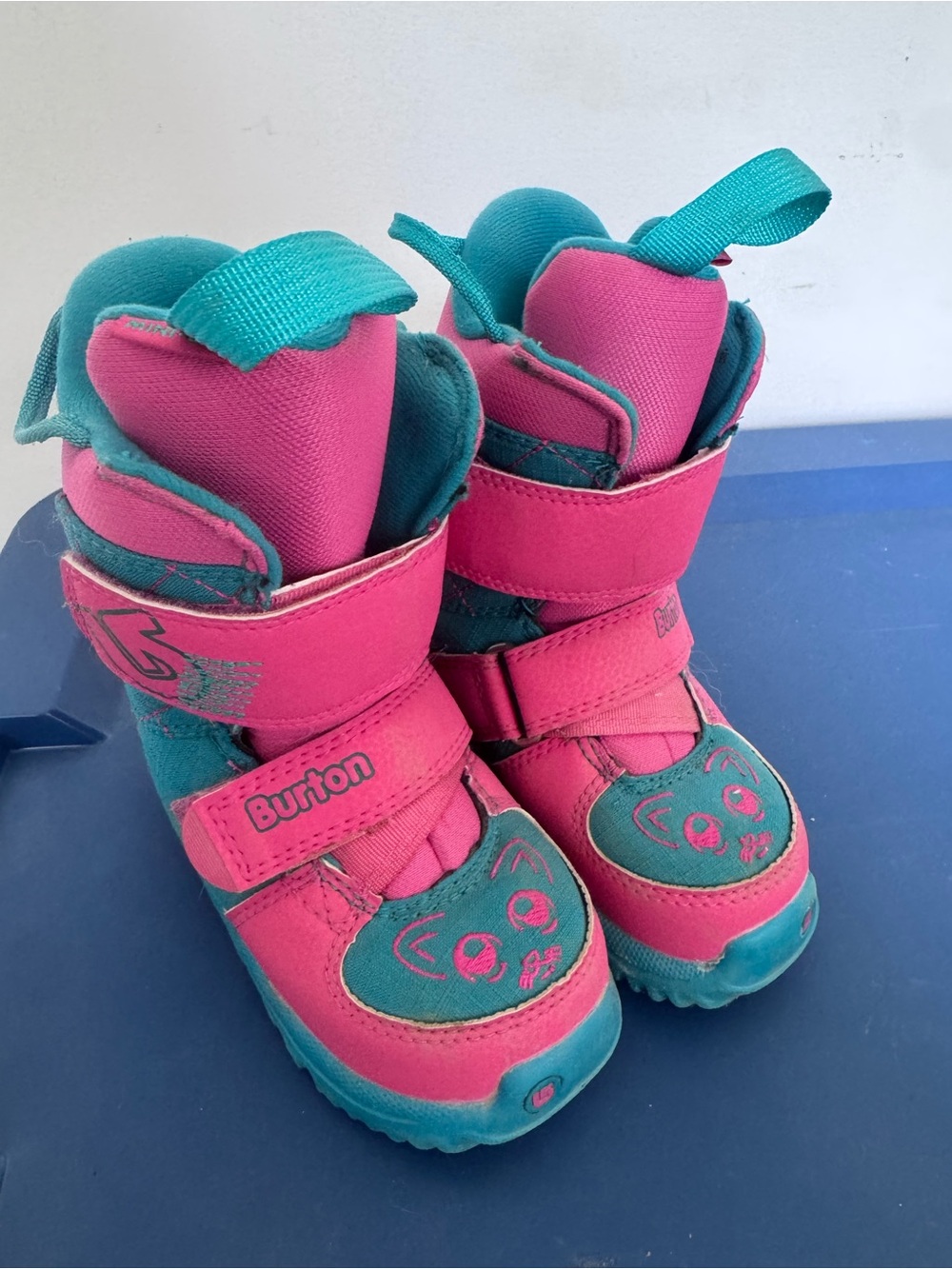 Burton Kids Pink and Teal Snowboard Boots with Cat Face